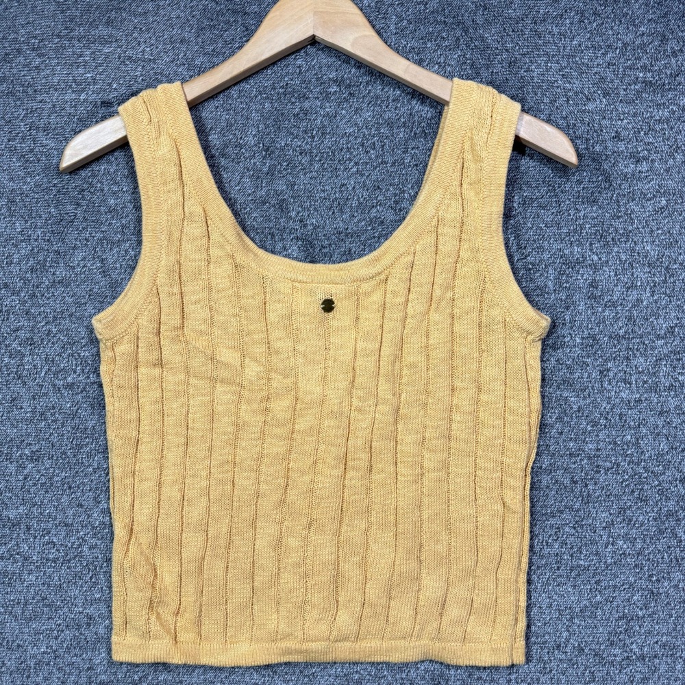 Roxy Tank Top Womens S Mustard Yellow Ribbed Knit Scoop Neck Sleeveless Sweater